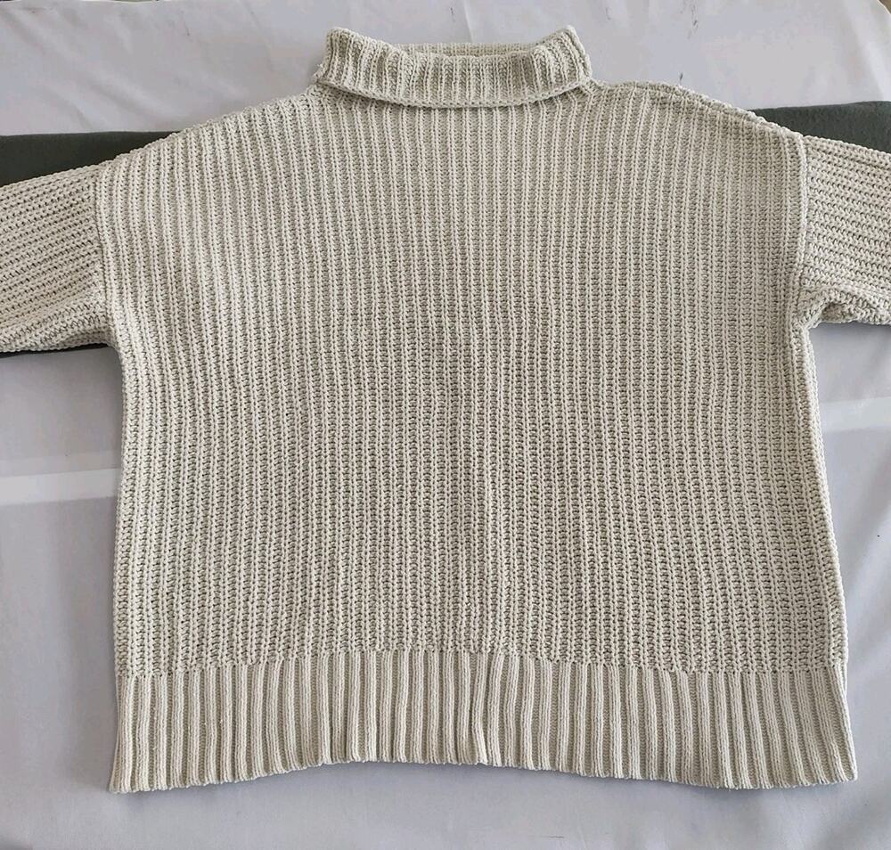 Aerie Beige Chunky Knit Turtle Neck Sweater Woman’s Oversized Sz M Fall Winter